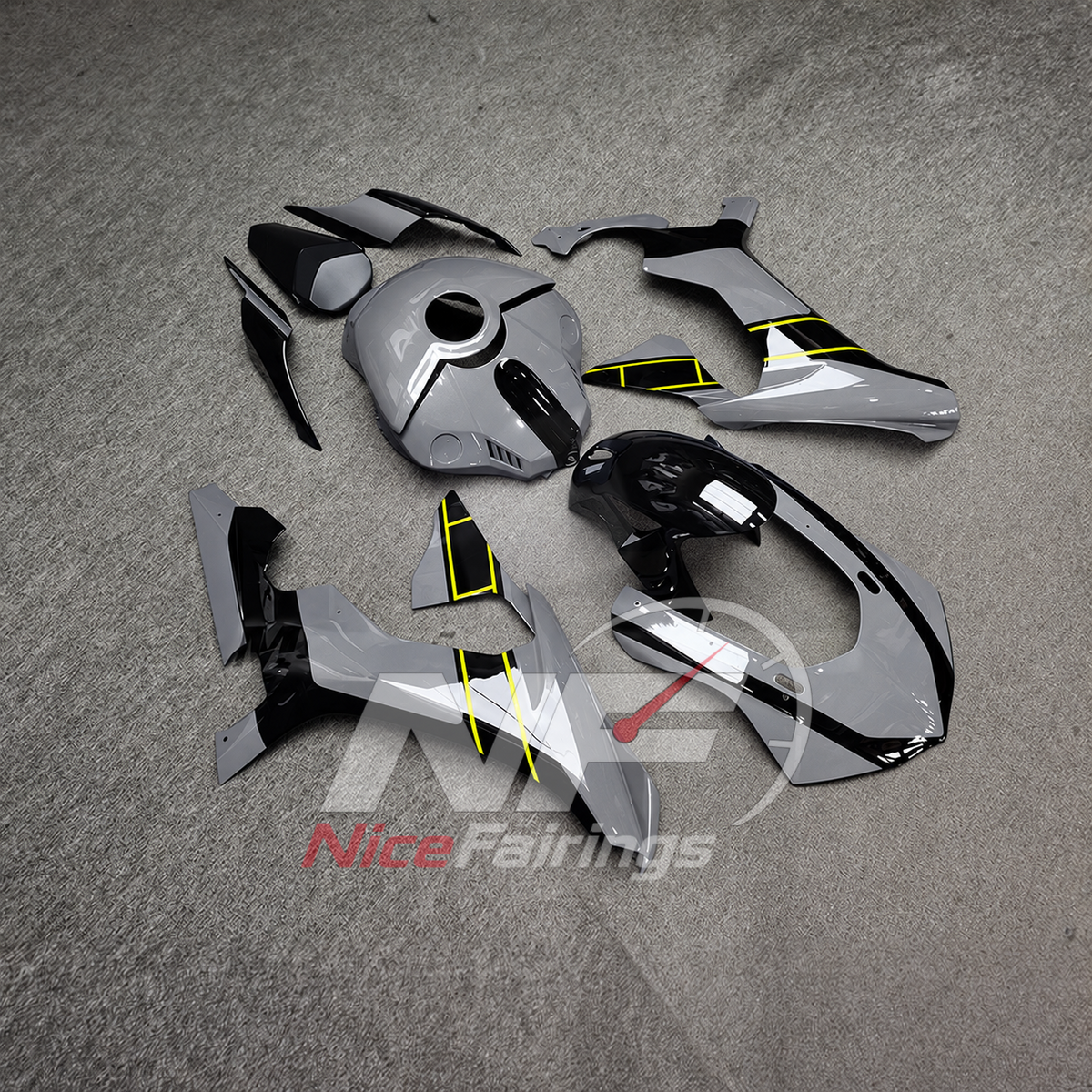 For Yamaha YZF-R1 2015-2019 Grey Black Yellow Motorcycle Fairings | NiceFairings - front angle image