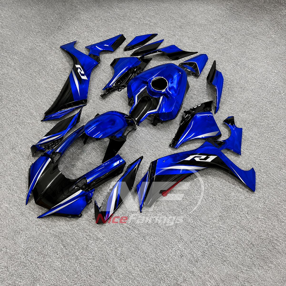 For Yamaha YZFR1 RN65 2020-2025 Blue Black Fairings Kit | NiceFairings - front angle image