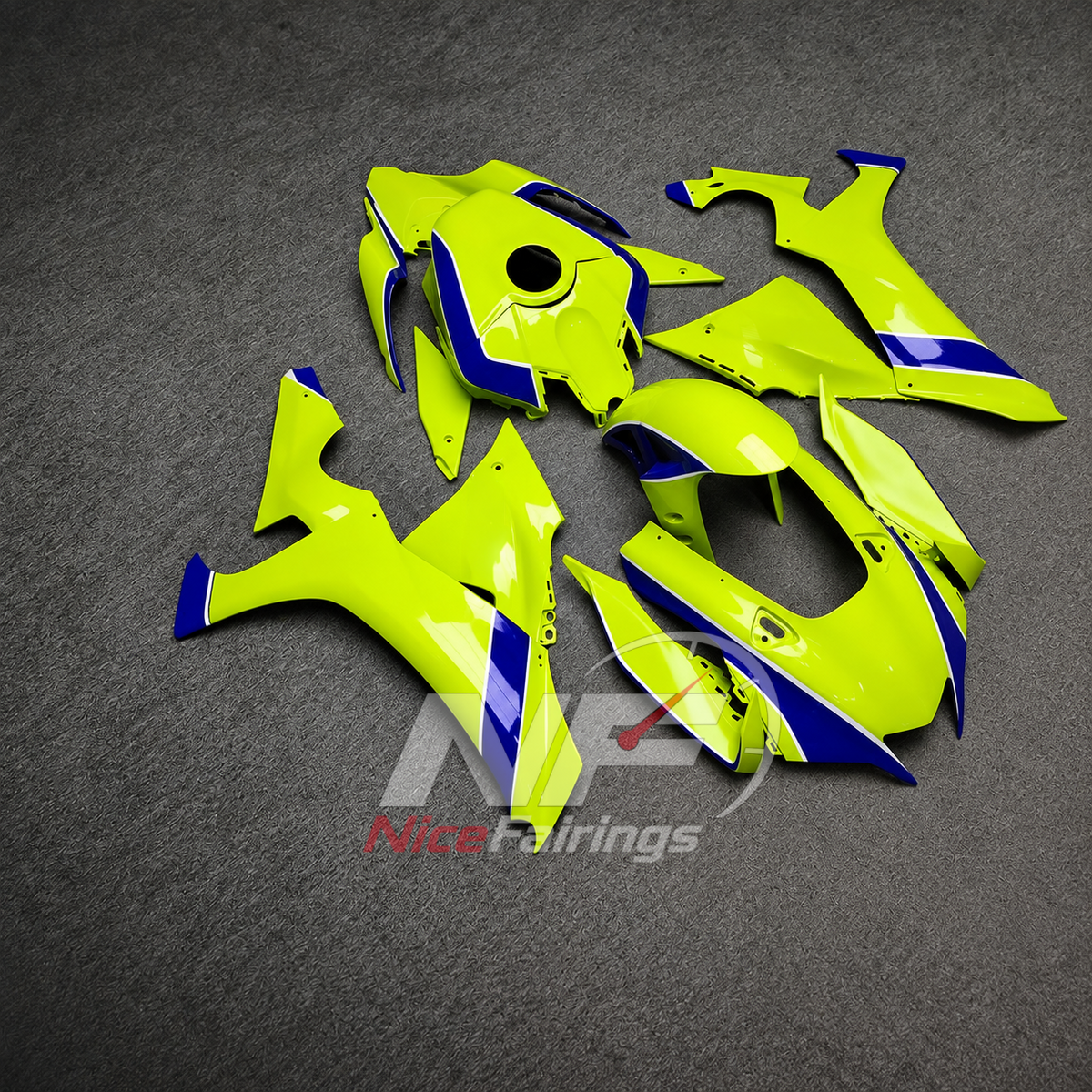 For Yamaha YZFR1 RN65 2020-2025 Neon Yellow Blue Fairings Kit | NiceFairings - side angle image