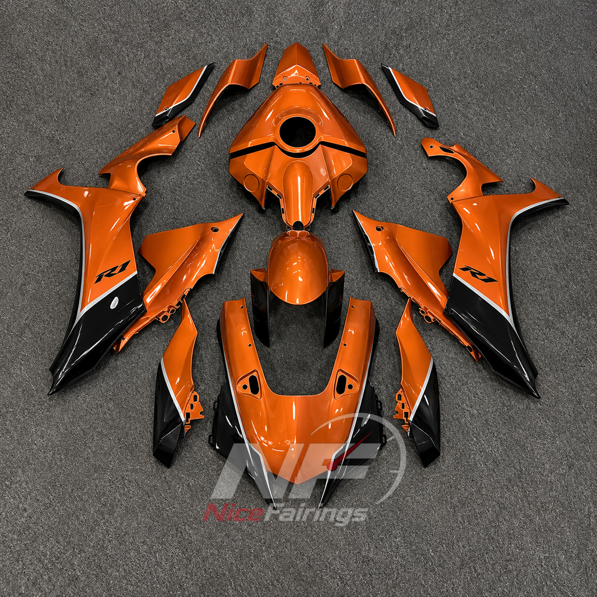 For Yamaha YZFR1 RN65 2020-2025 Grey Orange Fairings Kit | NiceFairings - paint design NO.3 option image