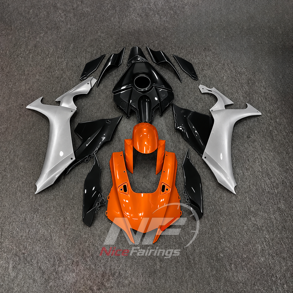 For Yamaha YZFR1 RN65 2020-2025 Black Silver Fairings Kit | NiceFairings - paint design NO.9 option image