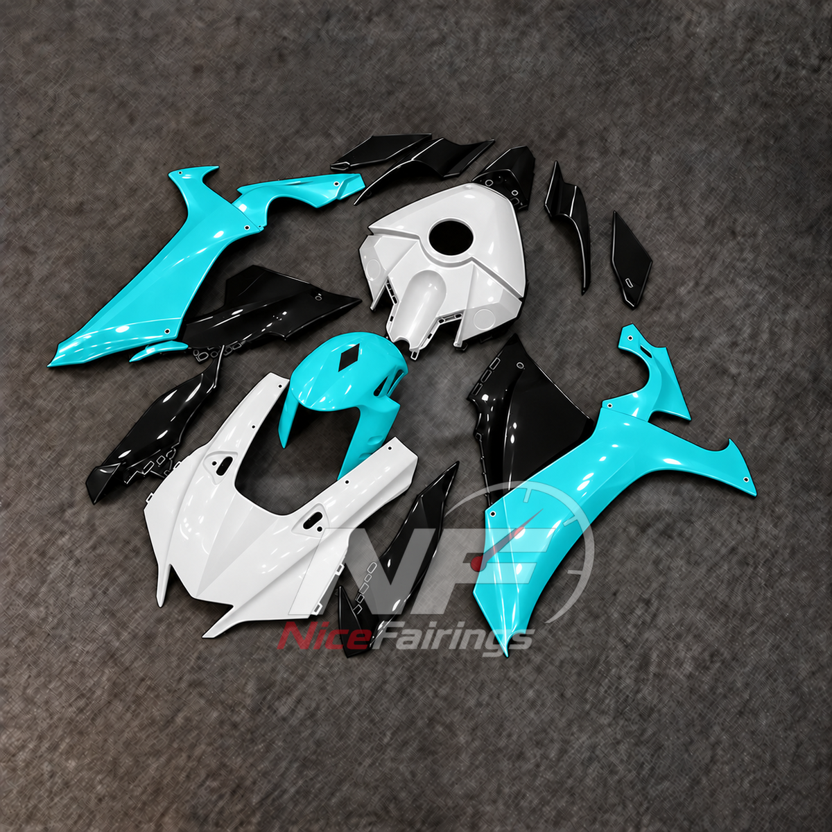 For Yamaha YZFR1 RN65 2020-2025 Turquoise White Fairings Kit | NiceFairings - front angle image