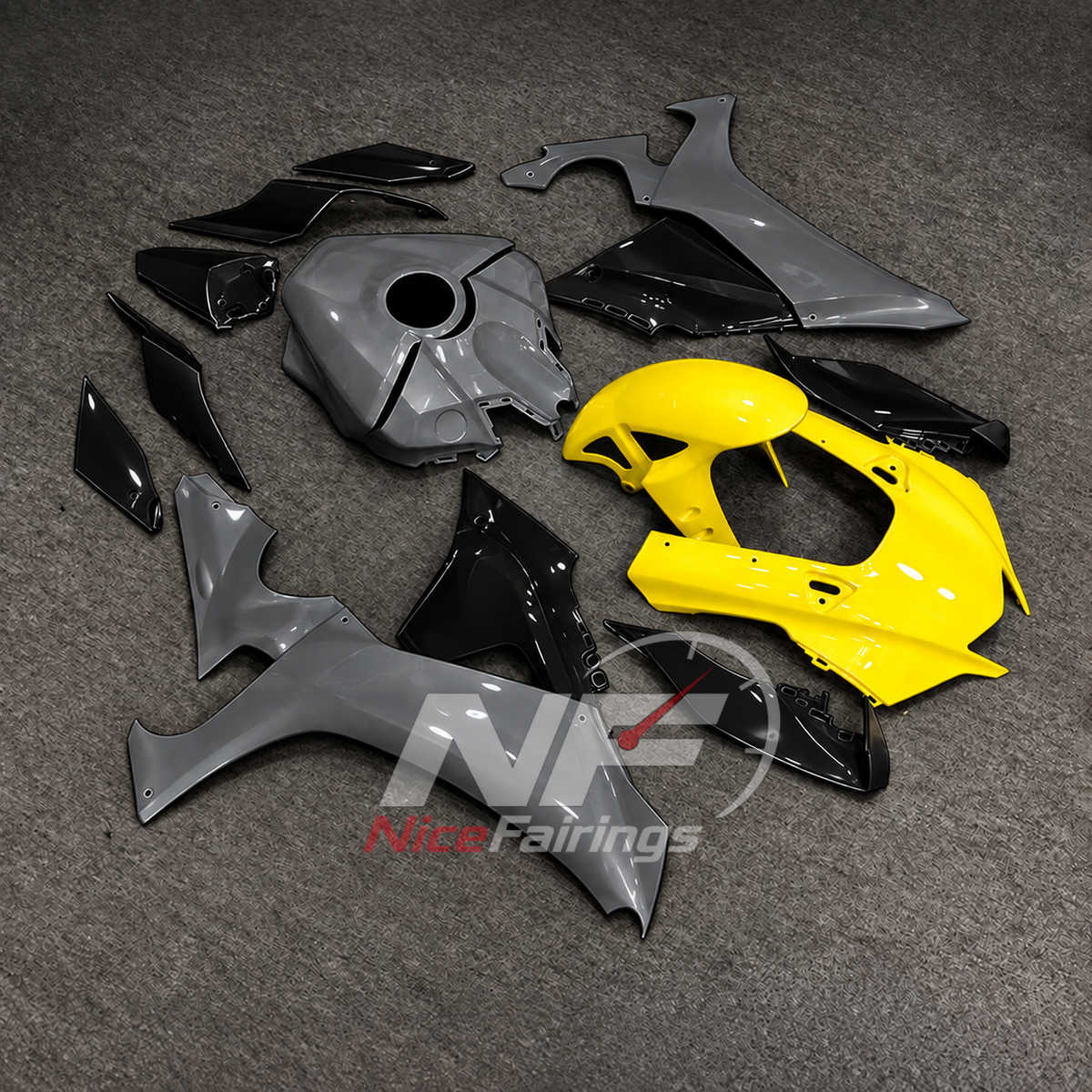 For Yamaha YZFR1 RN65 2020-2025 Grey Yellow Fairings Kit | NiceFairings - side angle image