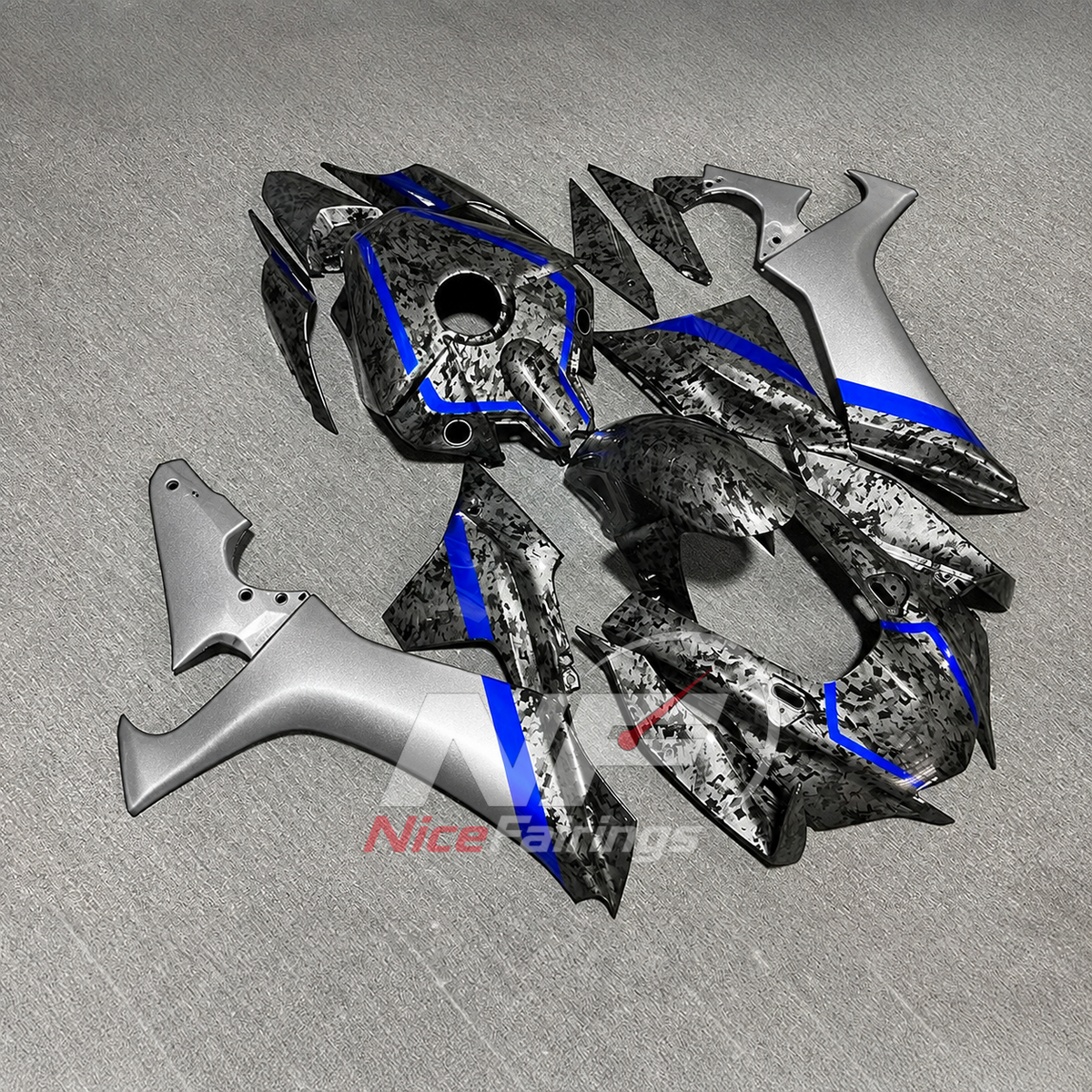 For Yamaha YZFR1 RN65 2020-2025 Black Silver Blue Fairings Kit | NiceFairings - side angle image