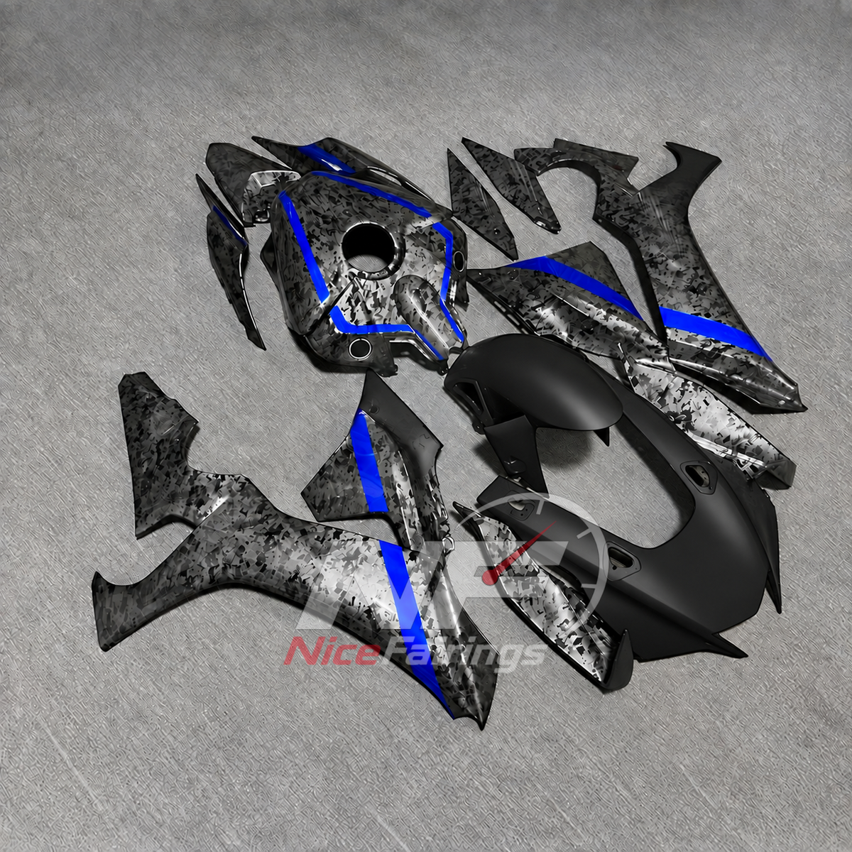 For Yamaha YZFR1 RN65 2020-2025 Black Blue Fairings Kit | NiceFairings - front angle image