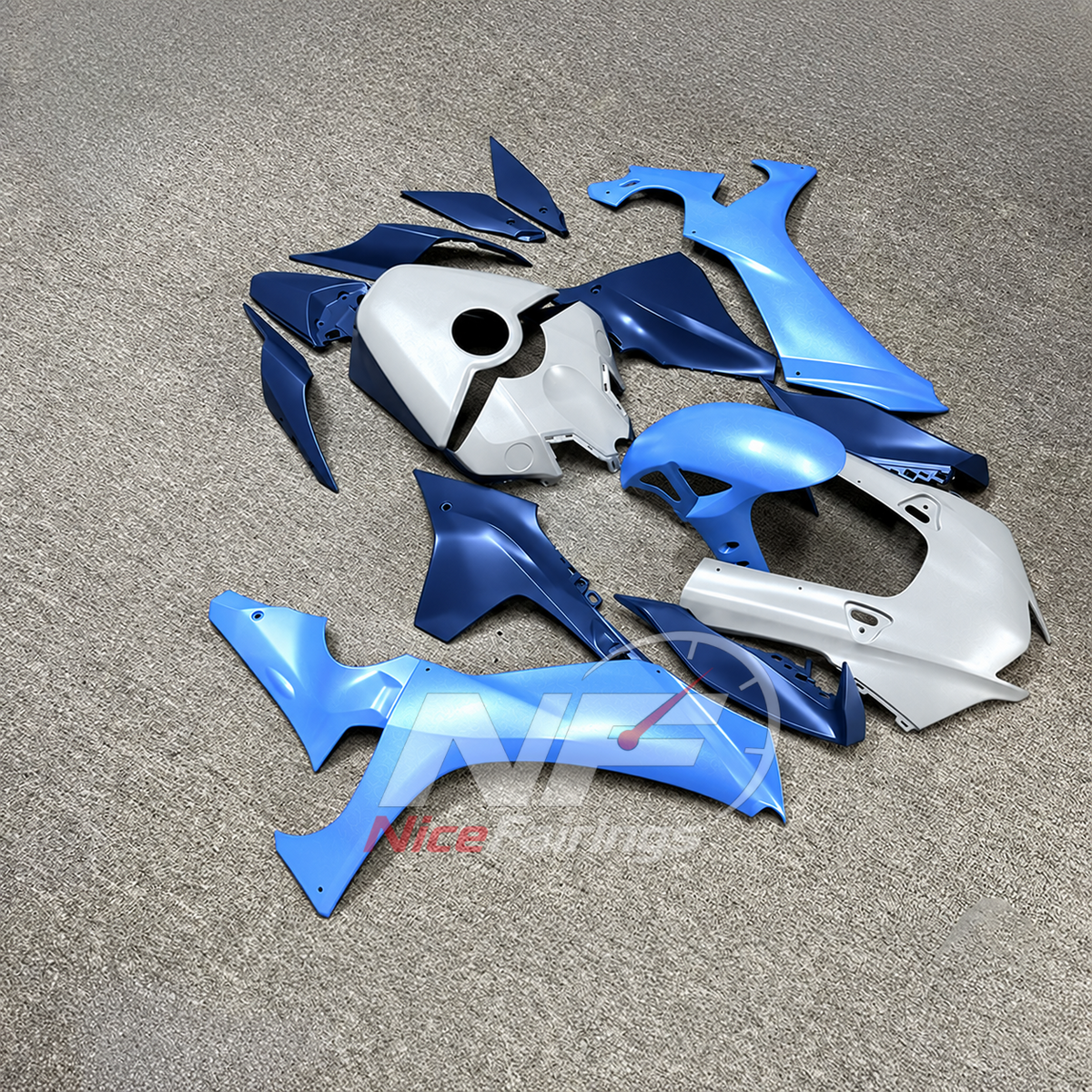 For Yamaha YZFR1 RN65 2020-2025 Blue White Fairings Kit | NiceFairings - side angle image