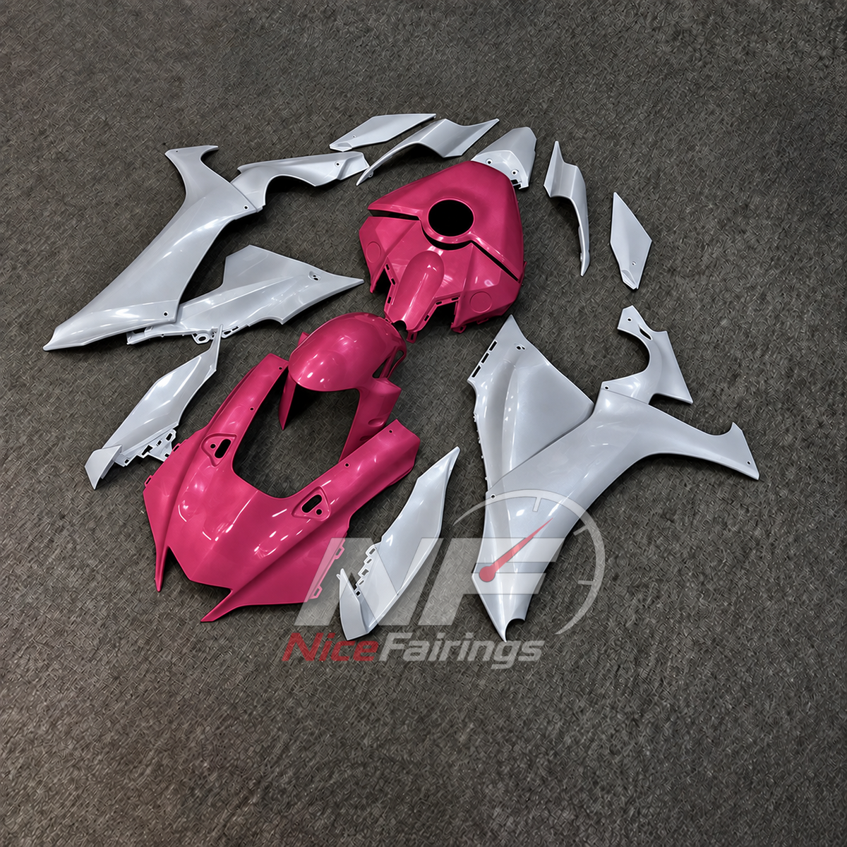 For Yamaha YZFR1 RN65 2020-2025 Pink White Fairings Kit | NiceFairings - front angle image