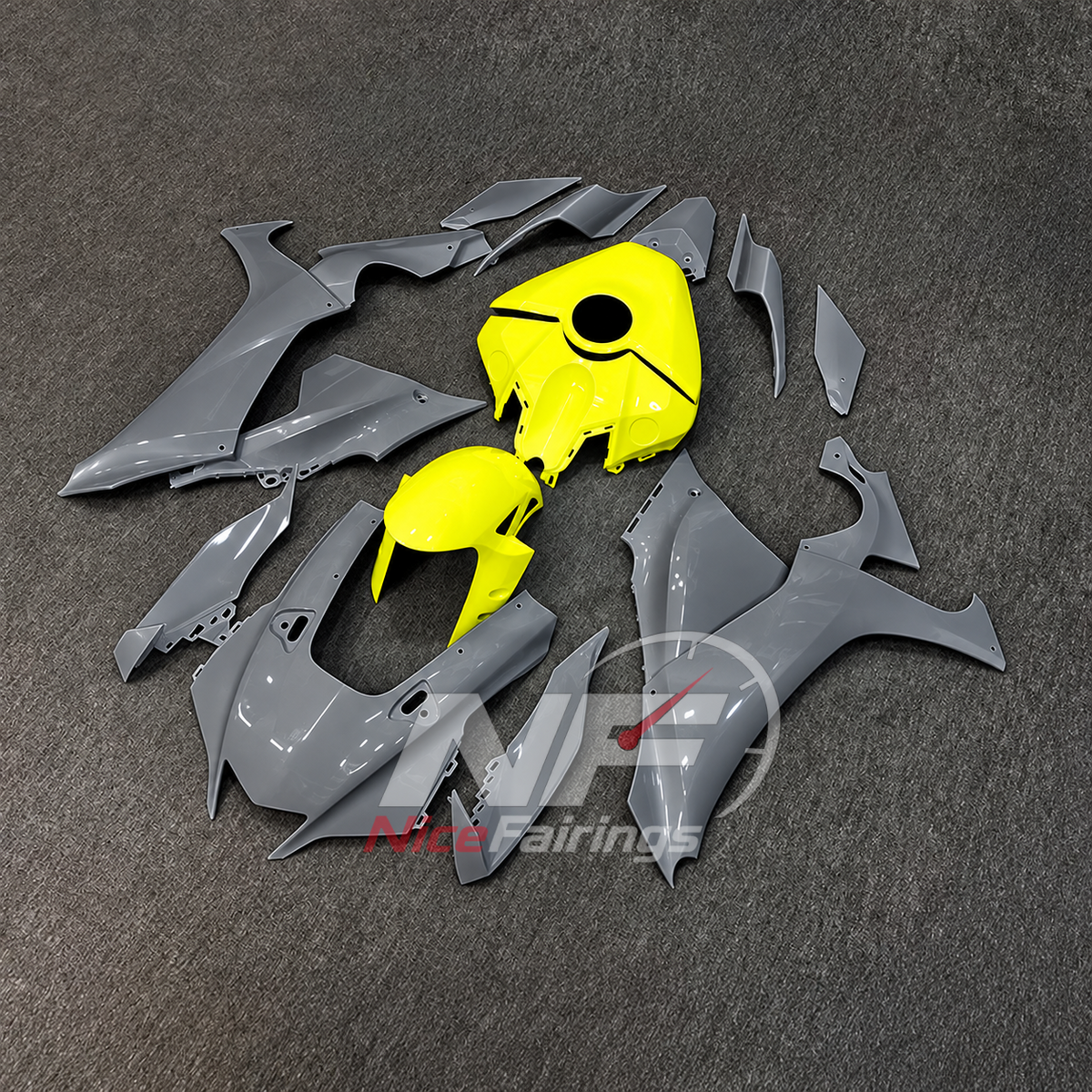 For Yamaha YZFR1 RN65 2020-2025 Grey Yellow Fairings Kit | NiceFairings - front angle image