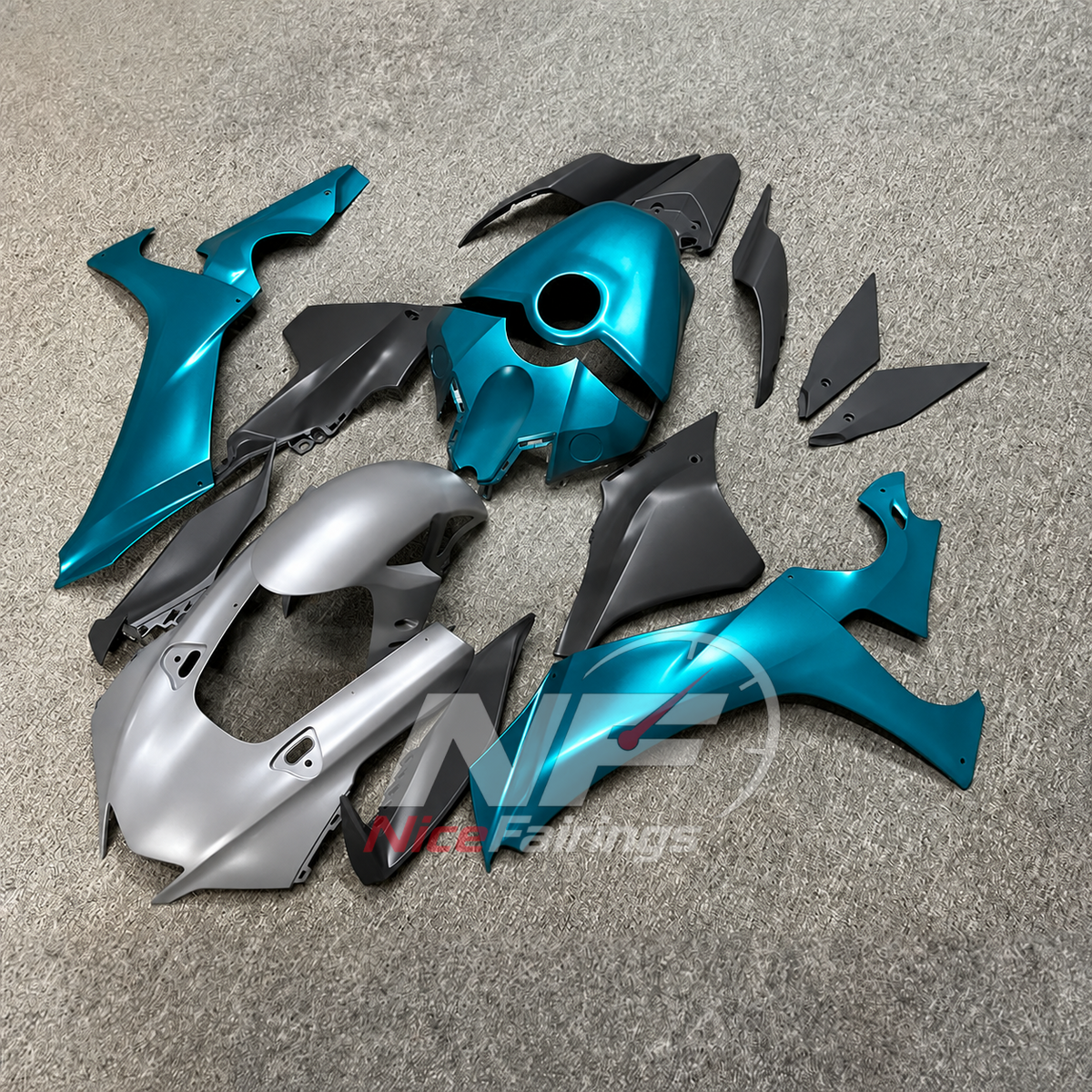 For Yamaha YZFR1 RN65 2020-2025 Teal Silver Fairings Kit | NiceFairings - front angle image
