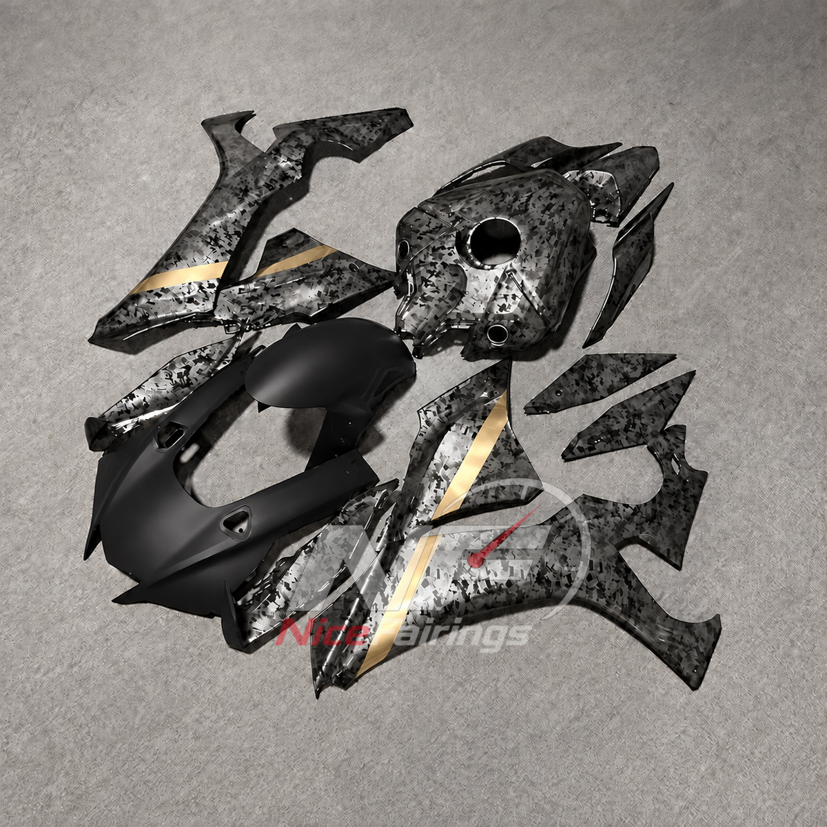 For Yamaha YZFR1 RN65 2020-2025 Black Gold Fairings Kit | NiceFairings - front angle image