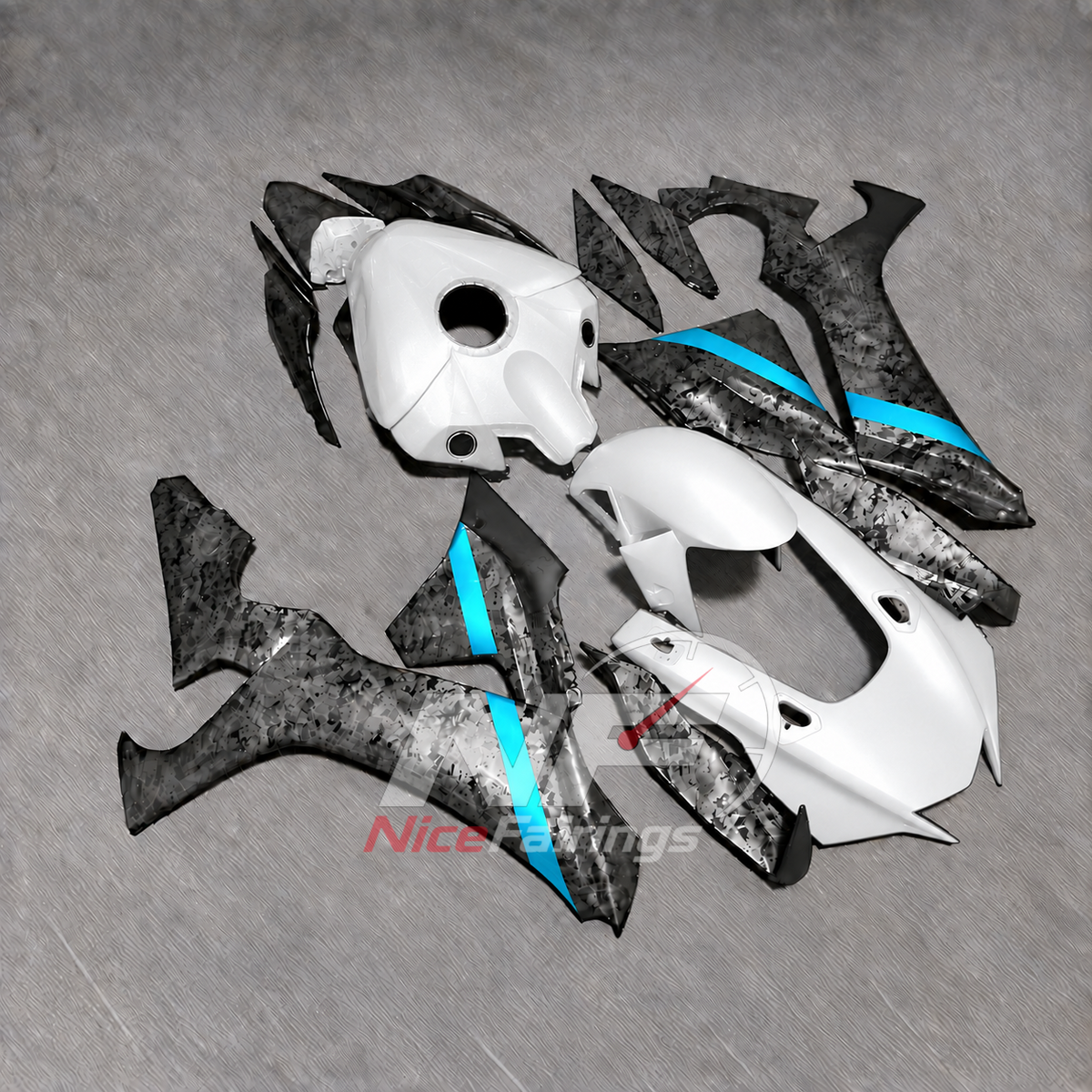 For Yamaha YZFR1 RN65 2020-2025 White Black Turquoise Fairings Kit | NiceFairings - front angle image