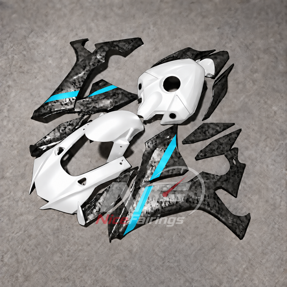 For Yamaha YZFR1 RN65 2020-2025 White Black Turquoise Fairings Kit | NiceFairings - side angle image