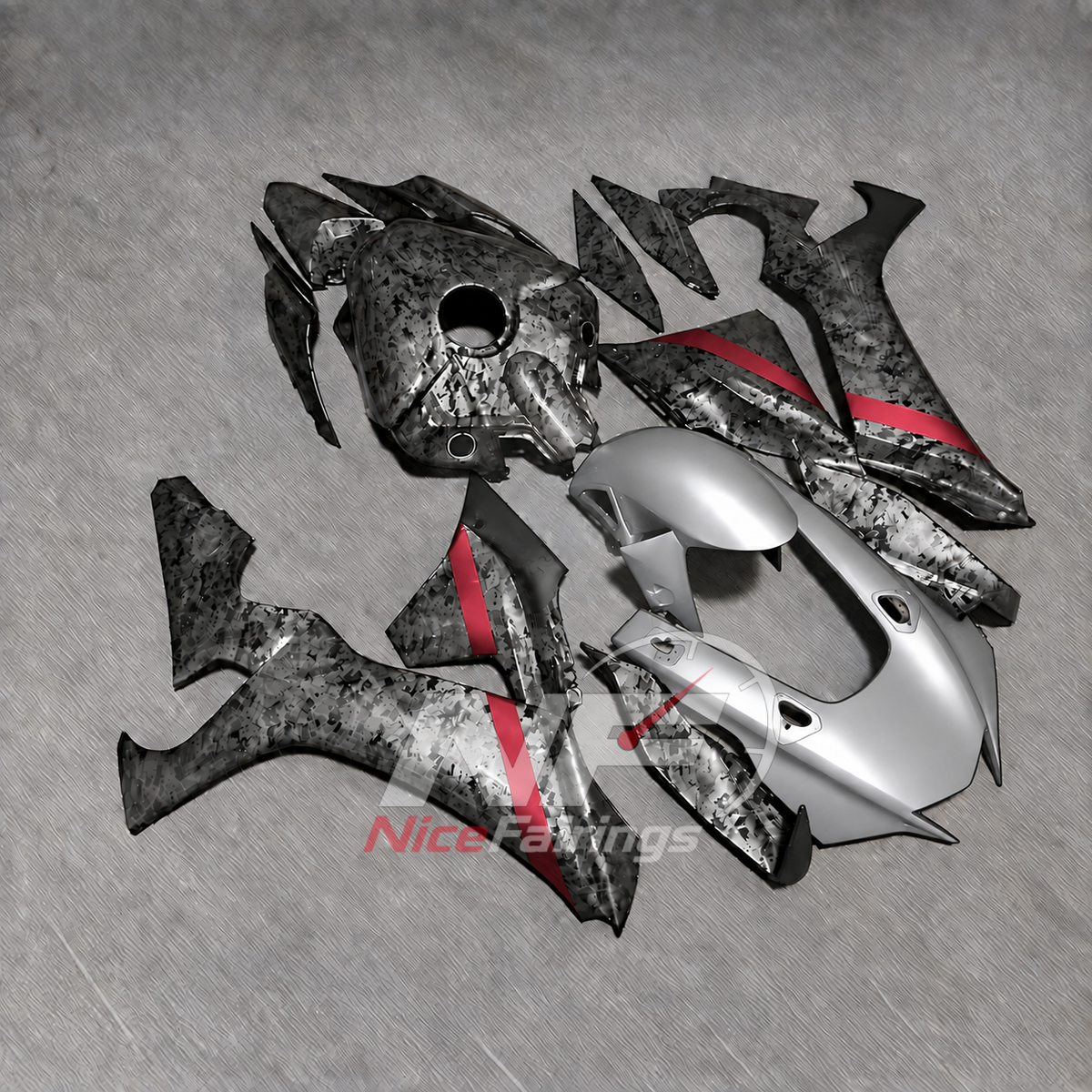 For Yamaha YZFR1 RN65 2020-2025 Silver Black Red Fairings Kit | NiceFairings - side angle image