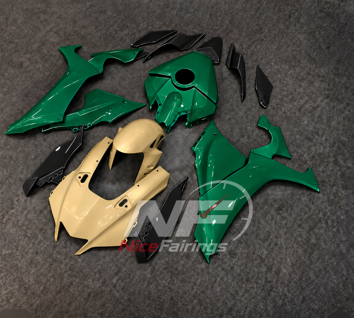 For Yamaha YZFR1 RN65 2020-2025 Green Gold Fairings Kit | NiceFairings - side angle image