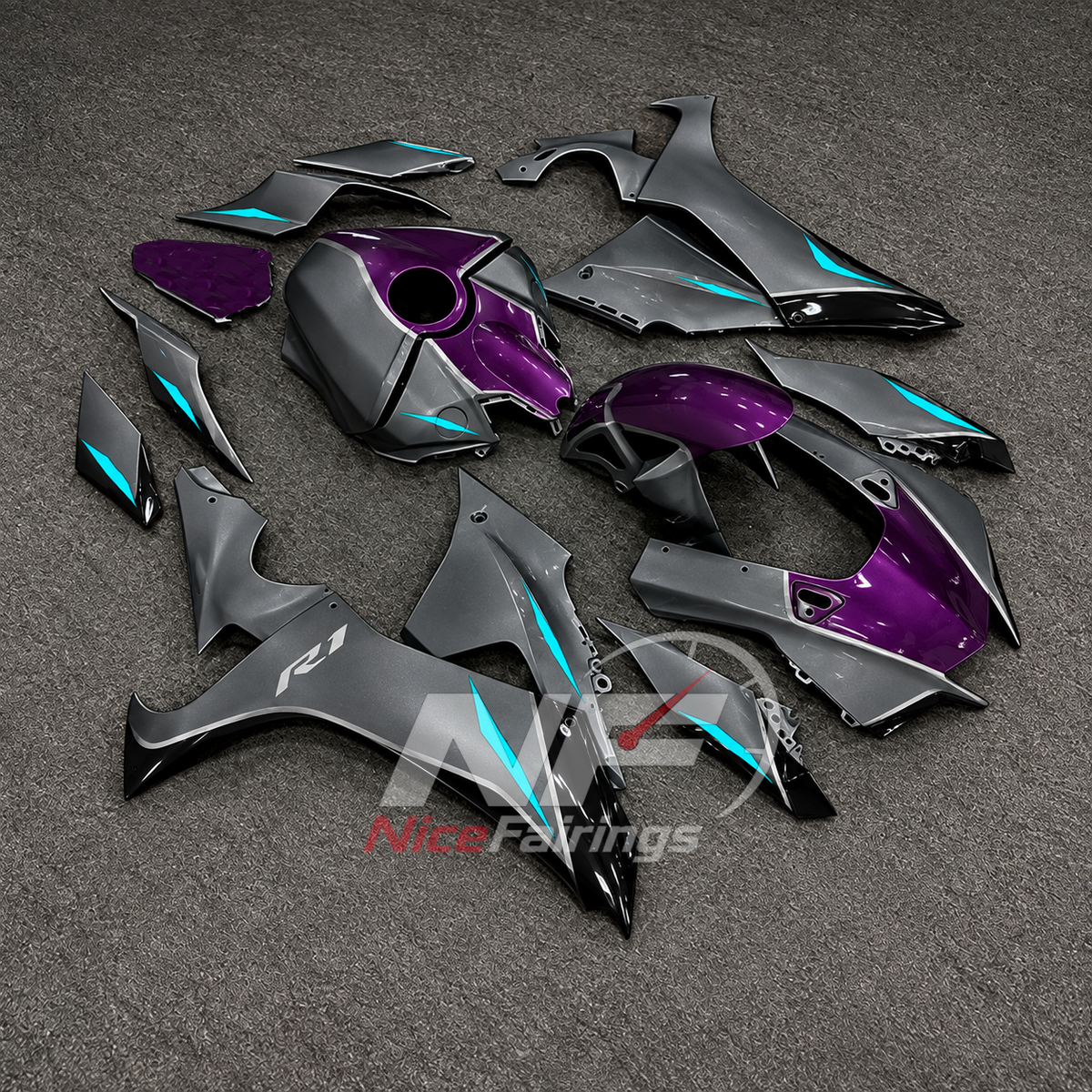 For Yamaha YZFR1 RN65 2020-2025 Grey Purple Fairings Kit | NiceFairings - front angle image