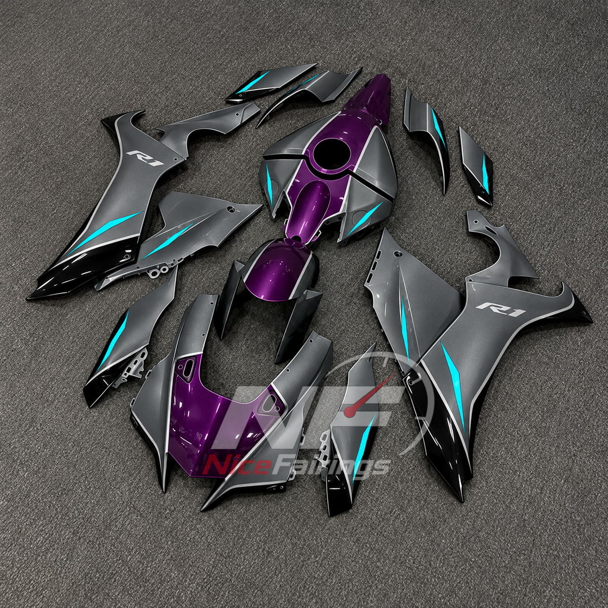 For Yamaha YZFR1 RN65 2020-2025 Grey Purple Fairings Kit | NiceFairings - side angle image