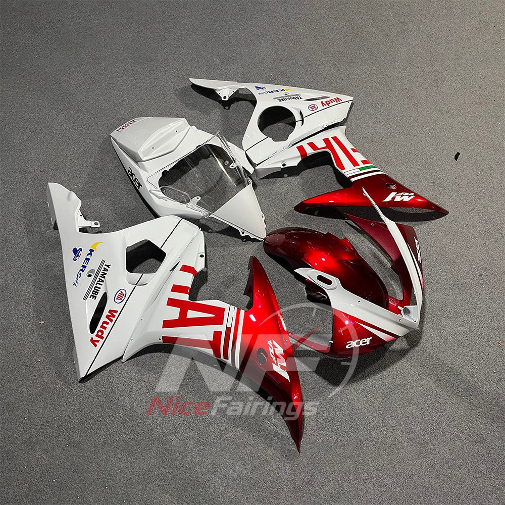 Complete ABS Body Panels Kit Fits YAMAHA YZF-R6 RJ09 2003-2005 - White Red Graphic | NiceFairings - front angle image