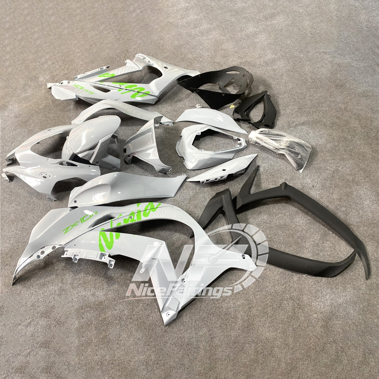 For Kawasaki ZX10R 2016-2020 Carbon Fiber Replacement Custom Color Painted Matte Bla Fairings Kit | NiceFairings - front angle image