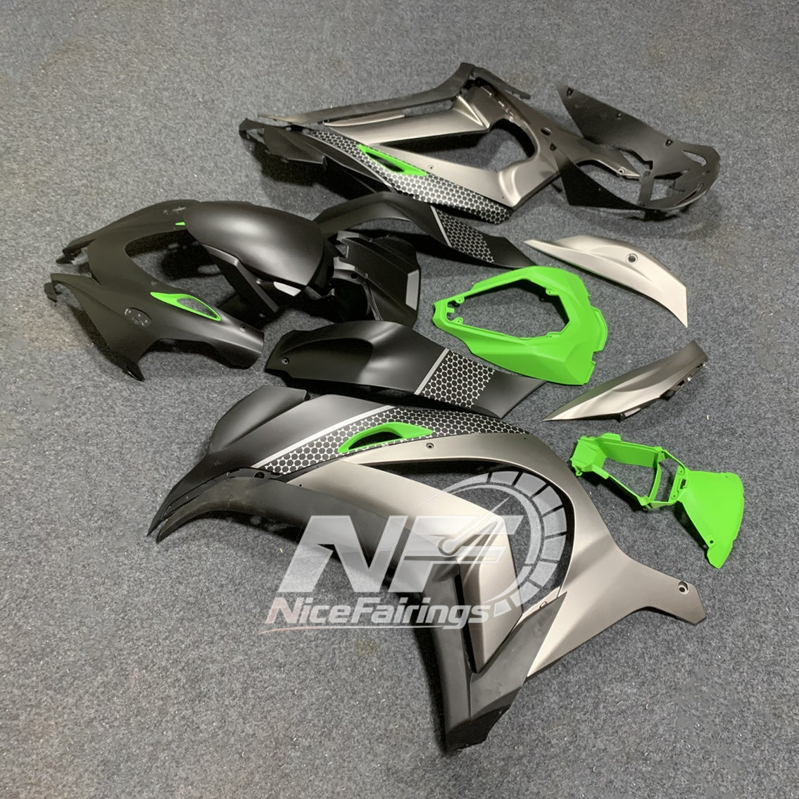 For Kawasaki ZX10R 2016-2020 Aftermarket Carbon Fiber Look Pre-drilled Holes Custom Fairings Kit | NiceFairings - front angle image