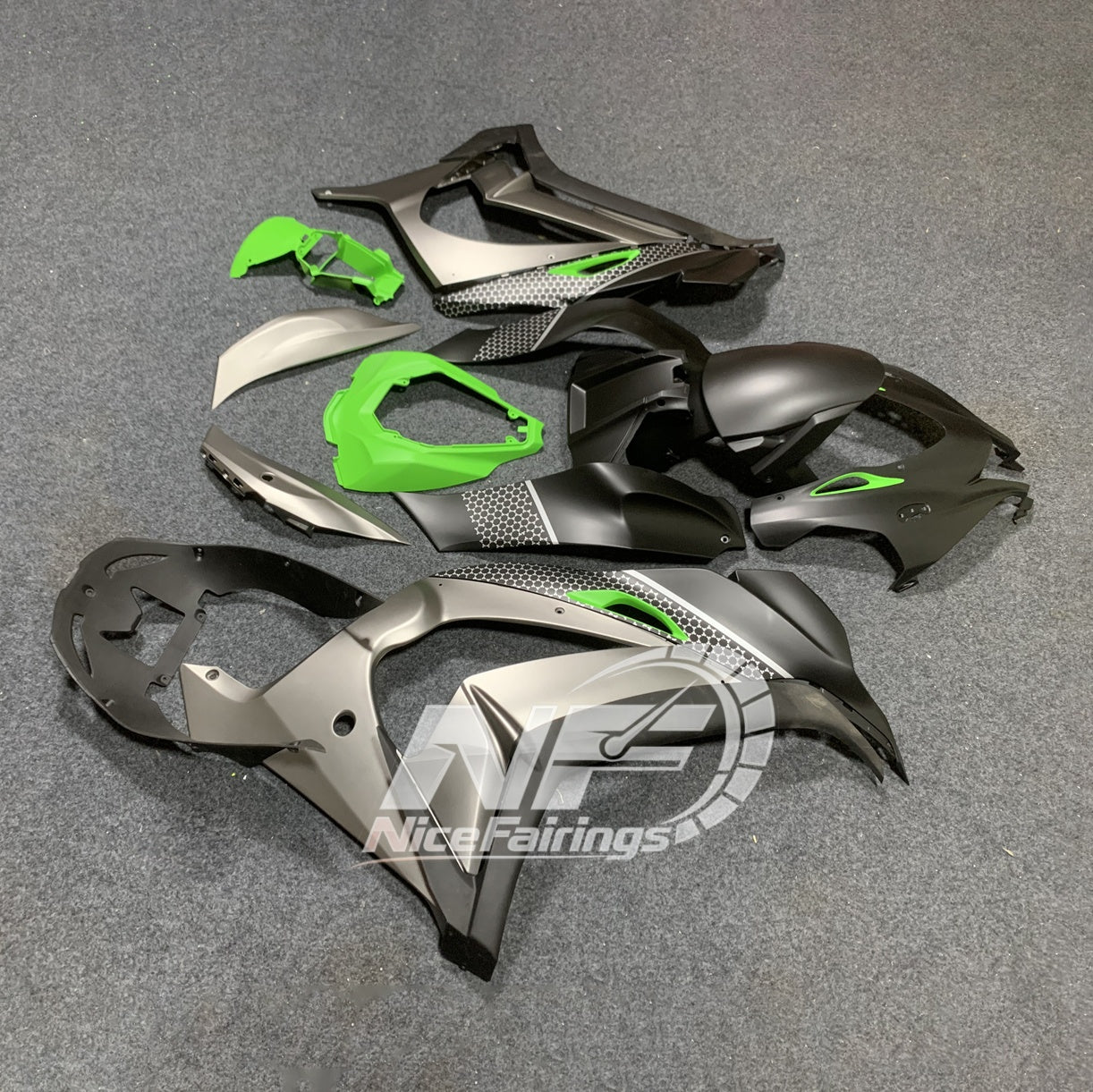 For Kawasaki ZX10R 2016-2020 Aftermarket Carbon Fiber Look Pre-drilled Holes Custom Fairings Kit | NiceFairings - side angle image