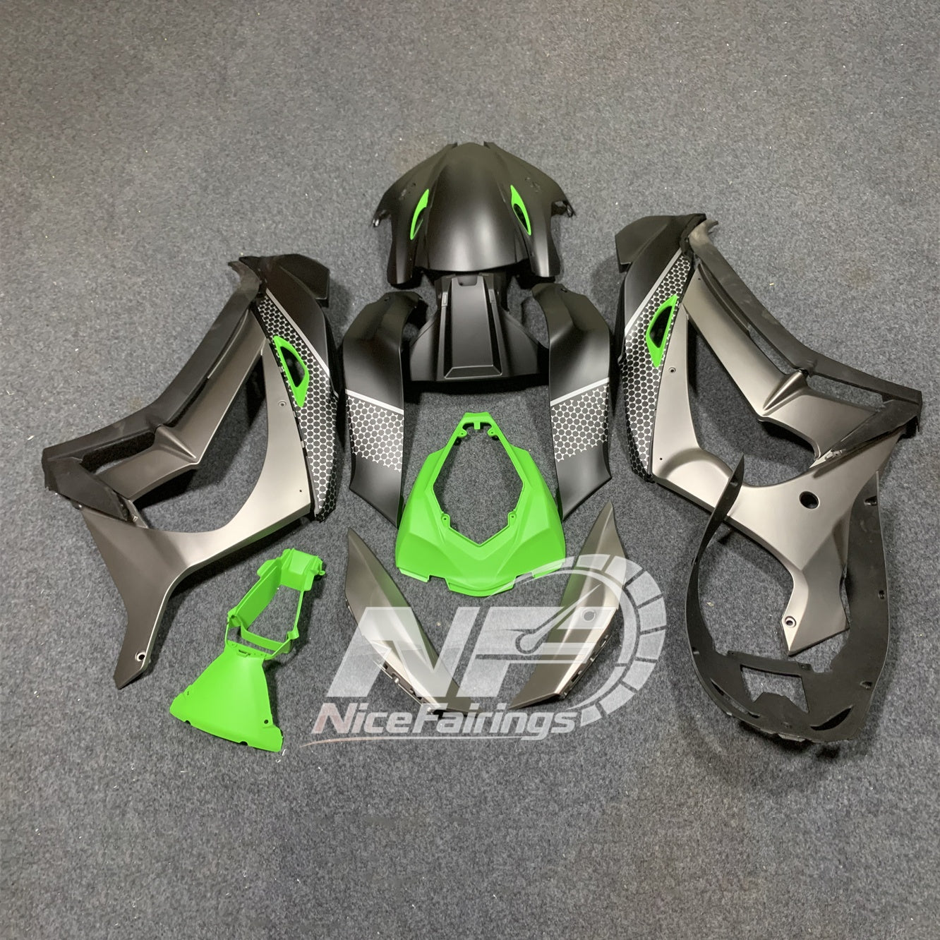 For Kawasaki ZX10R 2016-2020 Aftermarket Carbon Fiber Look Pre-drilled Holes Custom Fairings Kit | NiceFairings - rear angle image