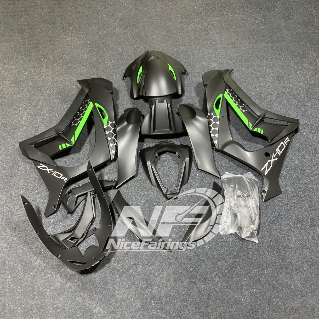For Kawasaki ZX10R 2016-2020 ( ) Aftermarket Carbon Fiber Pattern Custom Color Paint Fairings Kit | NiceFairings - rear angle image