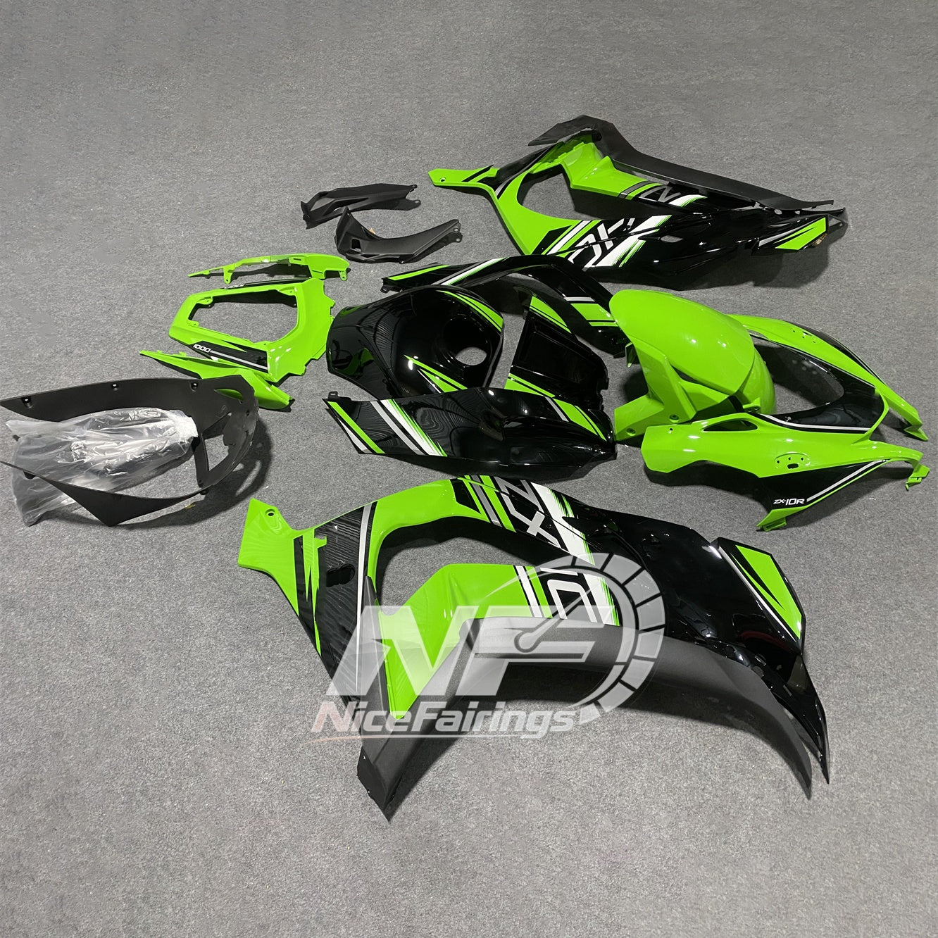 For Kawasaki ZX10R 2016-2020 ( ) Aftermarket Carbon Fiber Pattern Custom Color Paint Fairings Kit | NiceFairings - side angle image