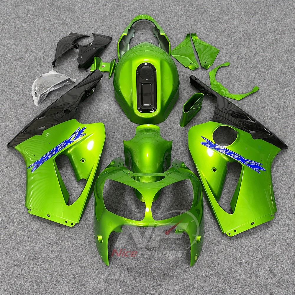 Motorcycle Fairing Kit Fits 2000-2001 KAWASAKI Ninja ZX-12R - ABS Plastic Bodywork - Lime Green Black | NiceFairings - side angle image