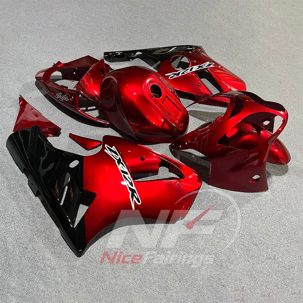 Motorcycle Fairing Kit Fits 2000-2001 KAWASAKI Ninja ZX-12R - ABS Plastic Bodywork - Red Black | NiceFairings - side angle image