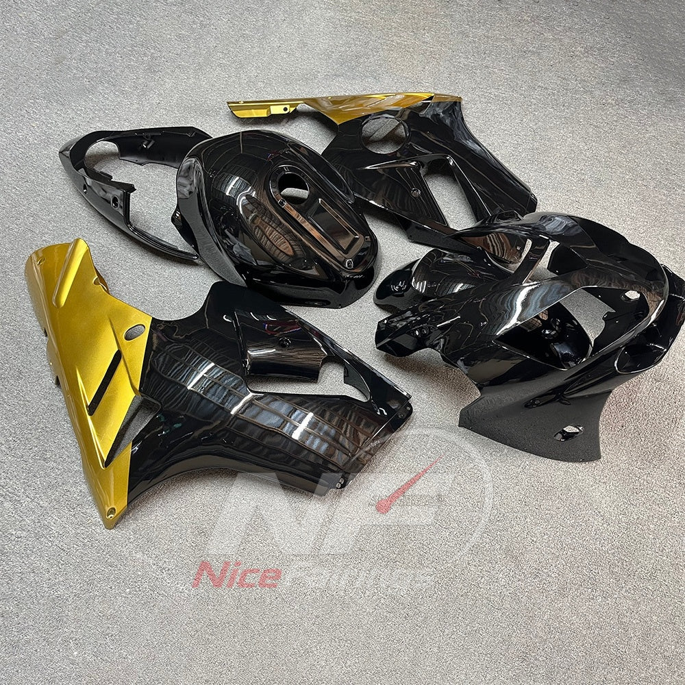 Replacement Fairings Fit 2002-2005 KAWASAKI Ninja ZX-12R - ABS Plastic Bodywork - Black Gold Panels | NiceFairings - side angle image