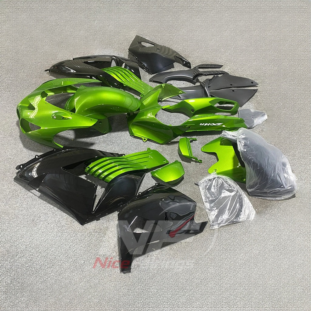 Custom Fairings Fit 2006-2011 KAWASAKI Ninja ZX-14 / ZZR1400 - ABS Plastic Bodywork - Lime Green Gray | NiceFairings - front angle image