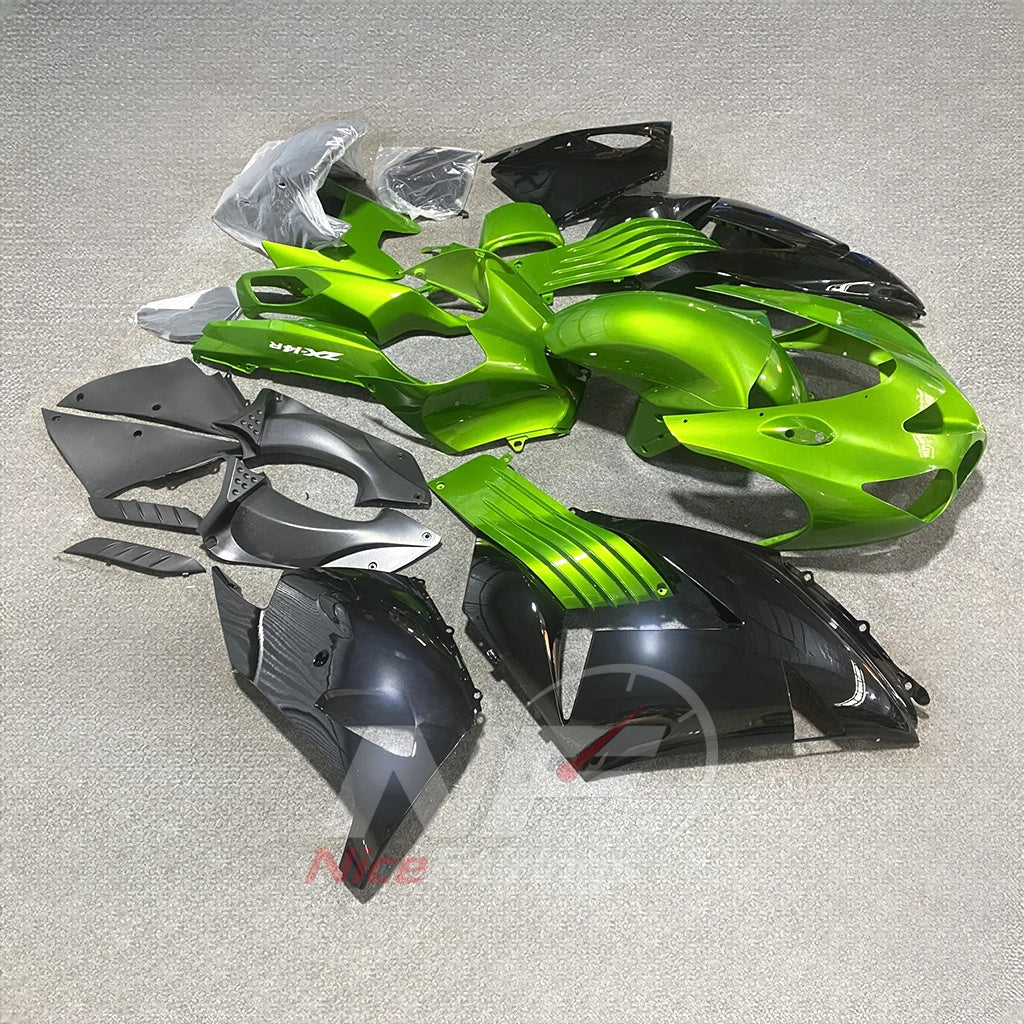 Custom Fairings Fit 2006-2011 KAWASAKI Ninja ZX-14 / ZZR1400 - ABS Plastic Bodywork - Lime Green Gray | NiceFairings - side angle image