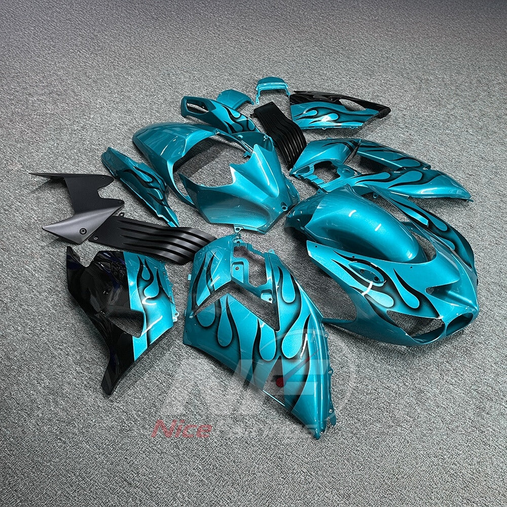 Custom Fairings Fit 2006-2011 KAWASAKI Ninja ZX-14 / ZZR1400 - ABS Plastic Bodywork - Black Silver | NiceFairings - front angle image