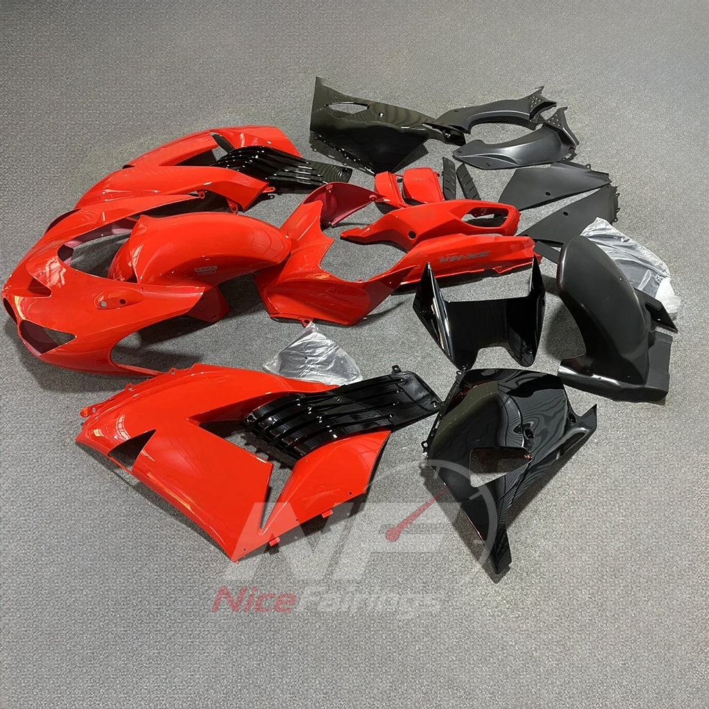 ABS Plastic Fairing Kit Fits 2006-2011 KAWASAKI Ninja ZX-14 / ZZR1400 - Bright Orange Black Bodywork | NiceFairings - front angle image