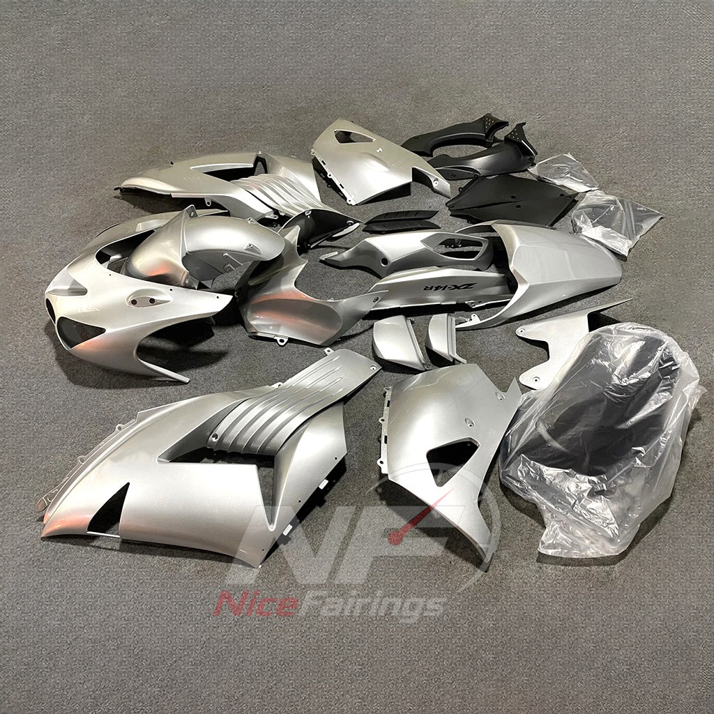 Fairing Kit Fits 2006-2011 KAWASAKI Ninja ZX-14 / ZZR1400 - ABS Plastic Bodywork - Pearl Silver White | NiceFairings - front angle image