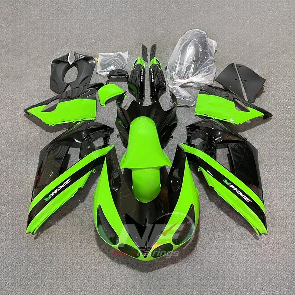 Aftermarket Fairing Kit Fits 2006-2011 KAWASAKI Ninja ZX-14 / ZZR1400 - ABS Plastic Bodywork - Neon Green Black | NiceFairings - main product image