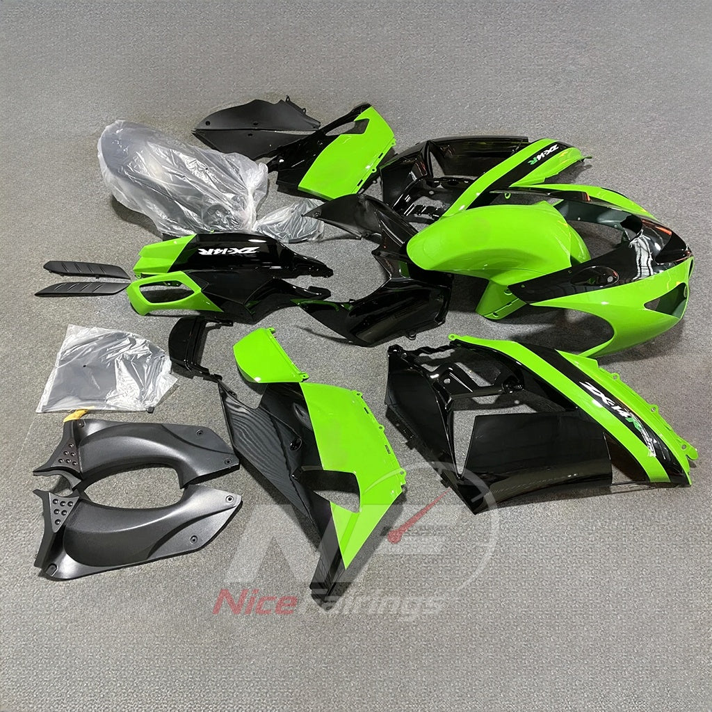 Aftermarket Fairing Kit Fits 2006-2011 KAWASAKI Ninja ZX-14 / ZZR1400 - ABS Plastic Bodywork - Neon Green Black | NiceFairings - front angle image