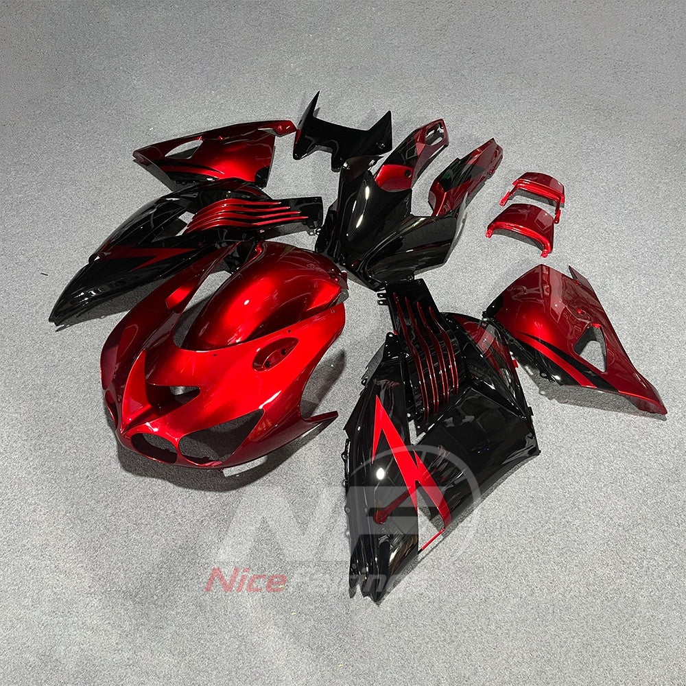 Sportbike Fairing Kit Fits 2006-2011 KAWASAKI Ninja ZX-14 / ZZR1400 - ABS Plastic Bodywork - Red Black | NiceFairings - front angle image