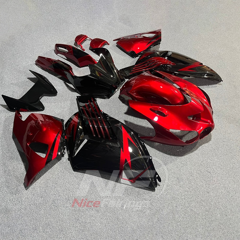 Sportbike Fairing Kit Fits 2006-2011 KAWASAKI Ninja ZX-14 / ZZR1400 - ABS Plastic Bodywork - Red Black | NiceFairings - side angle image