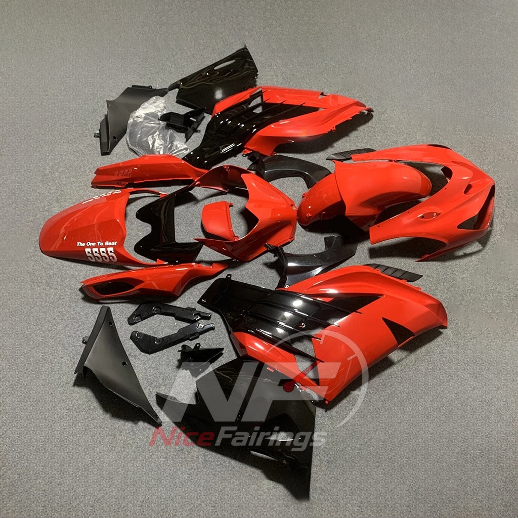 Sportbike Fairing Kit Fits 2012-2025 KAWASAKI Ninja ZX-14R / ZZR1400 - ABS Plastic Bodywork - Red Orange Black | NiceFairings - front angle image