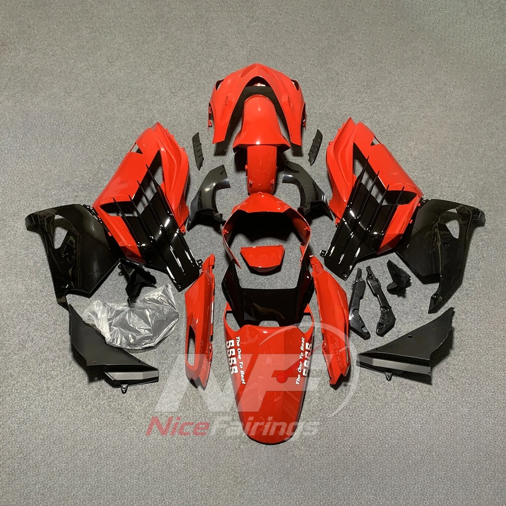 Sportbike Fairing Kit Fits 2012-2025 KAWASAKI Ninja ZX-14R / ZZR1400 - ABS Plastic Bodywork - Red Orange Black | NiceFairings - side angle image