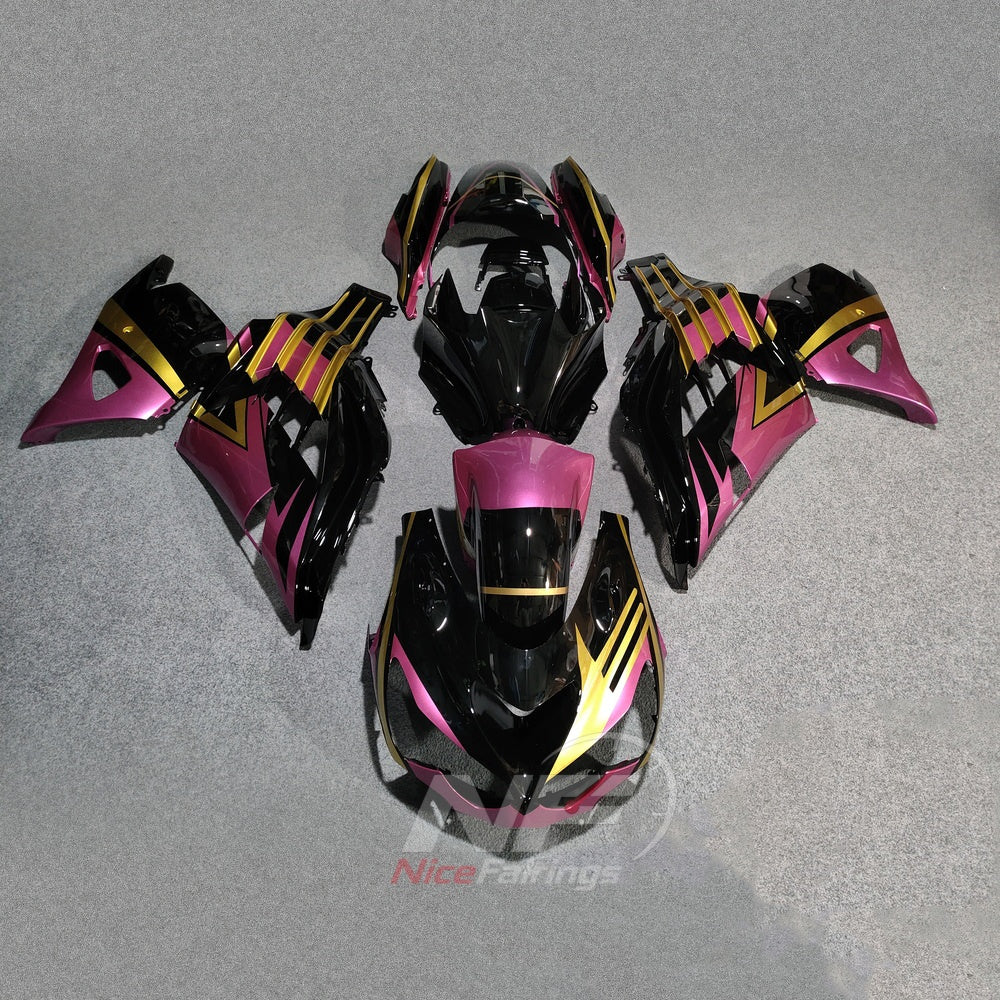 Sportbike Fairing Kit Fits 2012-2025 KAWASAKI Ninja ZX-14R / ZZR1400 - ABS Plastic Bodywork - Red Orange Black | NiceFairings - paint design NO.5 option image