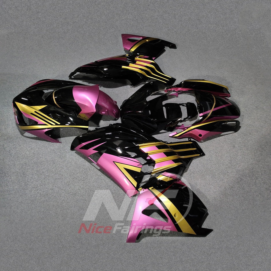 Motorcycle Fairing Kit Fits 2012-2025 KAWASAKI Ninja ZX-14R / ZZR1400 - ABS Plastic Bodywork - Black Pink Gold | NiceFairings - front angle image