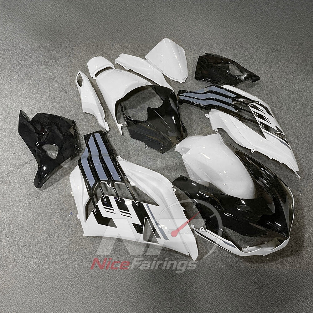 Sportbike Fairing Kit Fits 2012-2025 KAWASAKI Ninja ZX-14R / ZZR1400 - ABS Plastic Bodywork - White Black | NiceFairings - front angle image