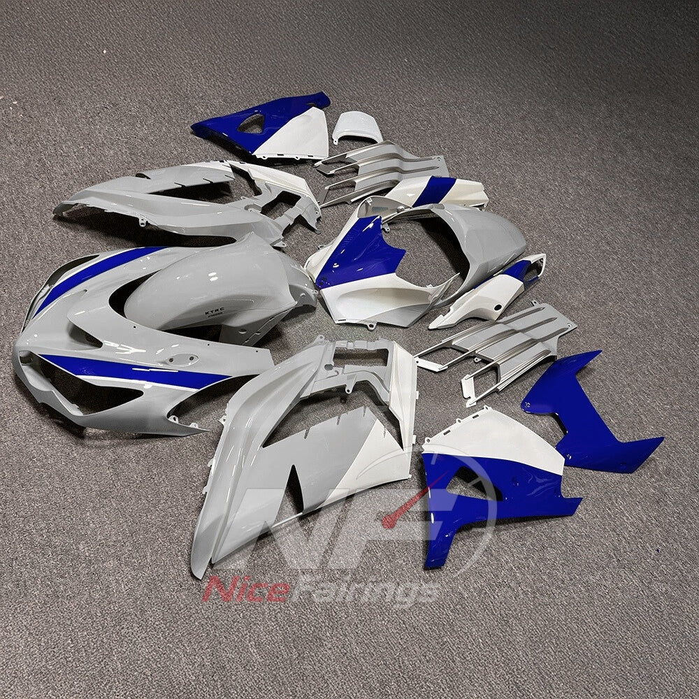 Custom Fairings Fit 2012-2025 KAWASAKI Ninja ZX-14R / ZZR1400 - ABS Plastic Bodywork - White Blue | NiceFairings - side angle image