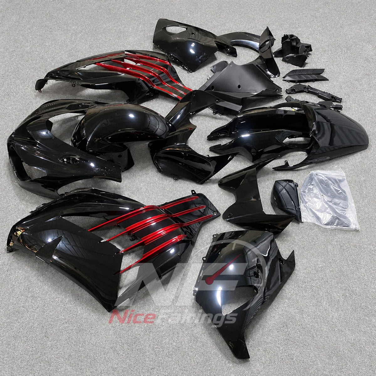 ABS Plastic Fairing Kit Fits 2012-2025 KAWASAKI Ninja ZX-14R / ZZR1400 - Charcoal Red Bodywork | NiceFairings - front angle image