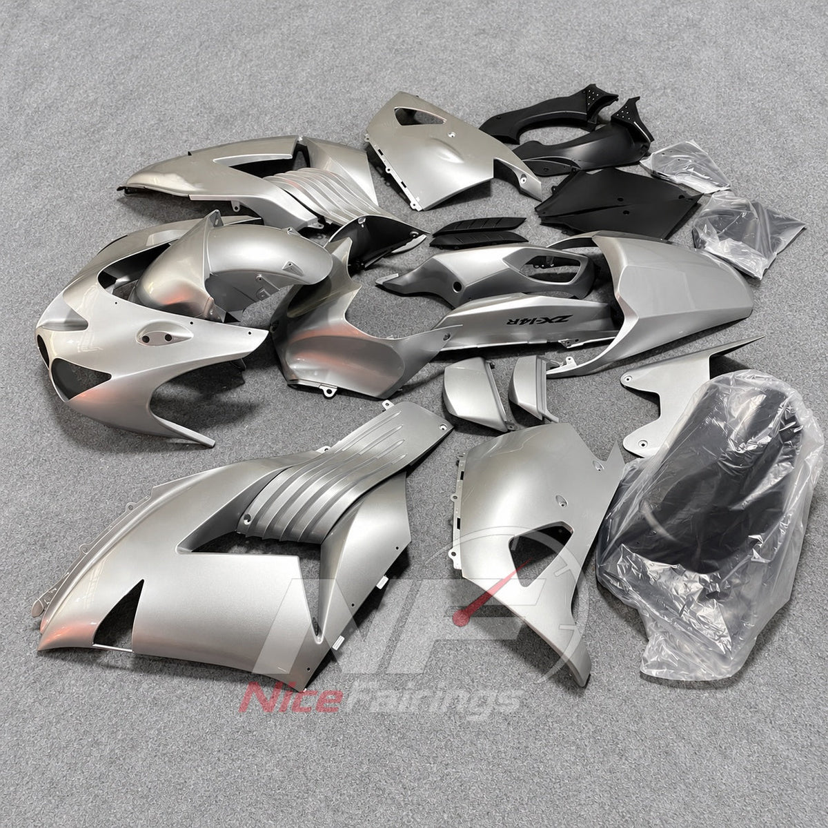 Fairing Kit Fits 2012-2025 KAWASAKI Ninja ZX-14R / ZZR1400 - ABS Plastic Bodywork - Silver White | NiceFairings - front angle image