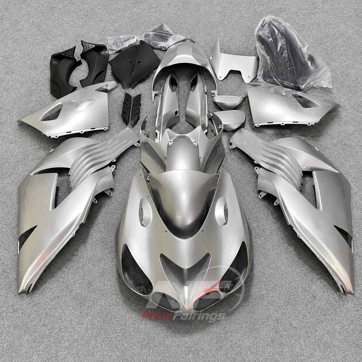 Fairing Kit Fits 2012-2025 KAWASAKI Ninja ZX-14R / ZZR1400 - ABS Plastic Bodywork - Silver White | NiceFairings - side angle image