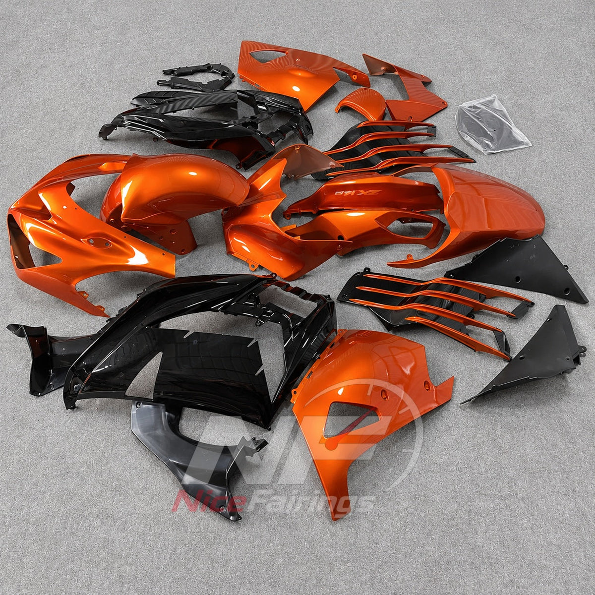 Motorcycle Fairing Kit Fits 2012-2025 KAWASAKI Ninja ZX-14R / ZZR1400 - ABS Plastic Bodywork - Metallic Orange Black | NiceFairings - front angle image