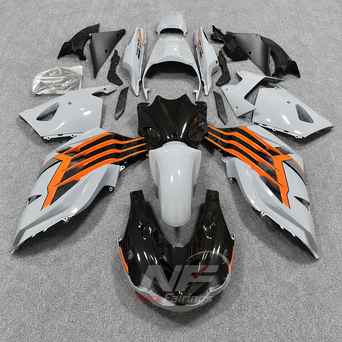 Aftermarket Fairing Kit Fits 2012-2025 KAWASAKI Ninja ZX-14R / ZZR1400 - ABS Plastic Bodywork - White Orange Black | NiceFairings - front angle image